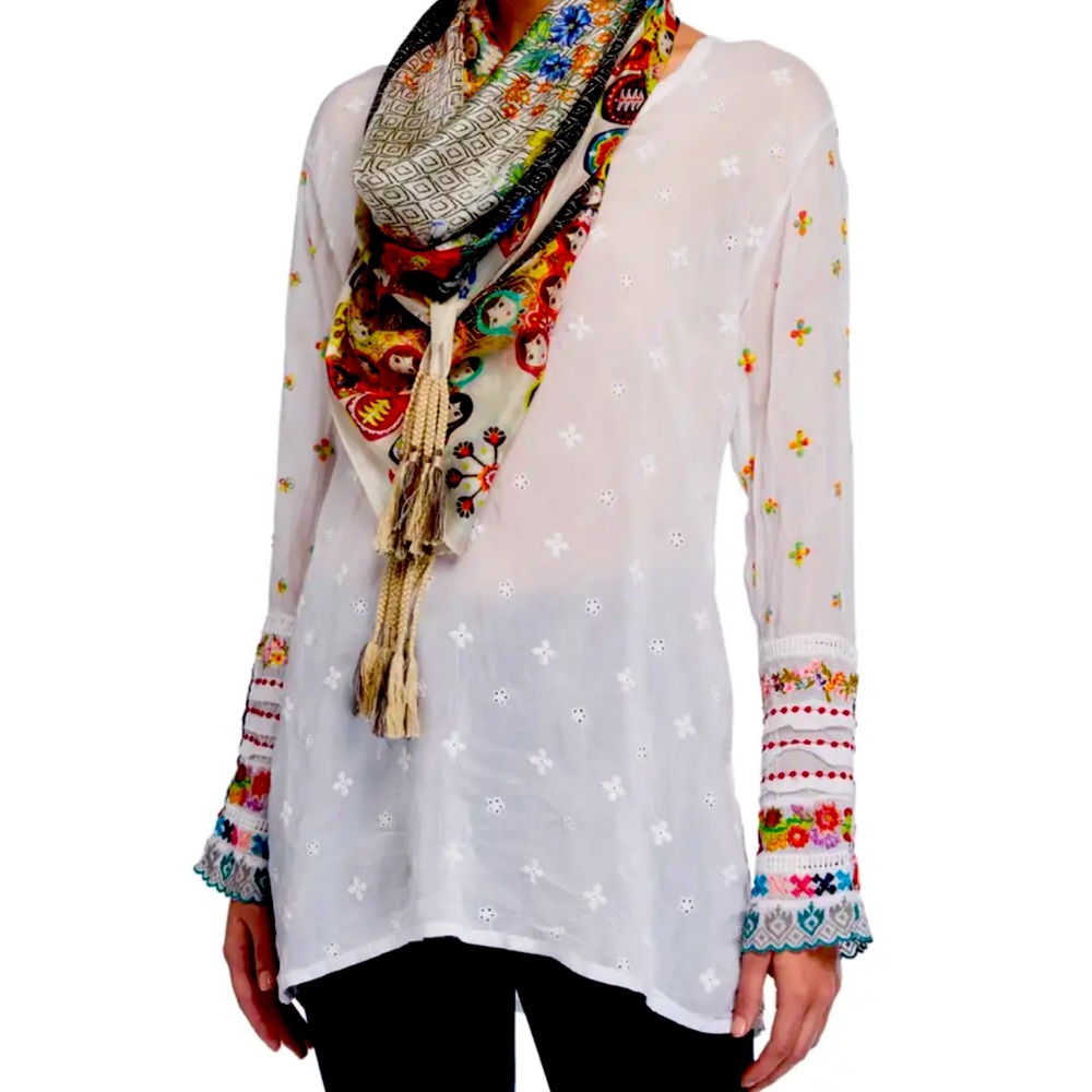 Johnny Was Eyelet Embroidered Tunic Top
